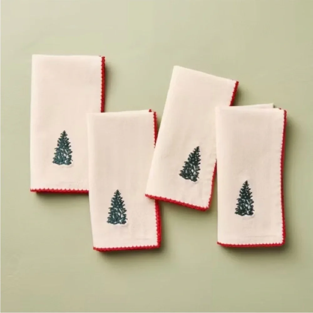 4pc Trim Cloth Napkins Natural/Red - Hearth & Hand™ with Magnolia